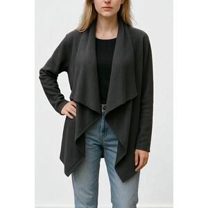 J. Crew Drapey Brushed Fleece Cardigan Sweater Charcoal Gray Size S